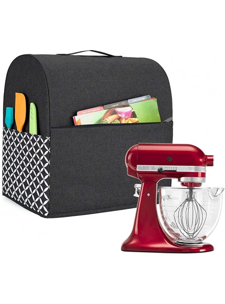 Yarwo Stand Mixer Cover Protective Dust Cover with Top Handle and Pockets for All 4.3 Litre and 4.8 Litre Stand Mixer Small Black with Oval Pattern - MJXXV9IP