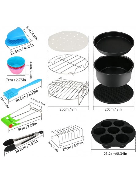 124Pcs Air Fryer Accessories Bestcool Airfryer Kit 8'' Actifry Air Fryer of 4.2QT-6.8QT-UP with Non-Stick Cake Pan Silicone Mat Pizza Tray Suitable for Healthy Eating Item Name 3.5L - HYVOMK2E
