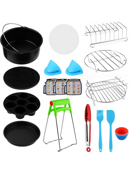 BestFire 124Pcs Air Fryer Accessories 8'' Air Fryer Kit Low Fat Cooking Air Fryer Basket of 4L-8L with Non-Stick Cake Pan Silicone Mat Pizza Pan Oven Mitts Cookbook - XSRG9GNV