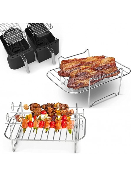Muross 2Pcs Air Fryer Rack,Air Fryer Double Layer Rack with 4 Barbecue Sticks for Double Basket Air Fryers,Stainless Steel Grilling Rack Air Fryer Accessories Cooking Rack for Oven Microwave Baking - TLKRP302