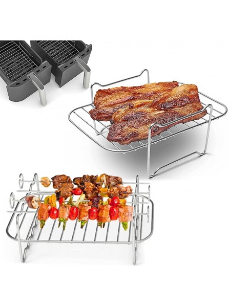 You's Auto Comficent 2Pcs Air Fryer Rack with 4 Barbecue Sticks for Double Basket Air Fryers 304 Stainless Steel Grilling Rack Air Fryer Accessories Cooking Rack for Oven Microwave Baking Roasting - RHVOG26Y