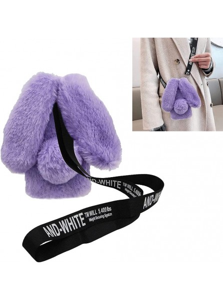 Jorisa Plush Rabbit Case Compatible with iPhone 11 6.1 inch,Cute Furry Bunny Ears Warm Soft Fluffy Fuzzy Girls Women Cover with Crossbody Shoulder Strap Neck Lanyard Case,Purple - QRMX3FBF