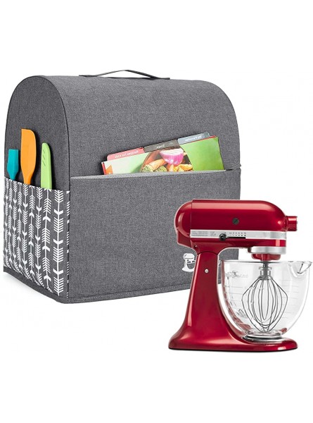 Yarwo Stand Mixer Cover Compatible with 4.5 qt and All 5 qt KitchenAid Mixer Protective Dust Cover with Top Handle and Pockets for Accessories Gray with Arrow - YUNHV25A