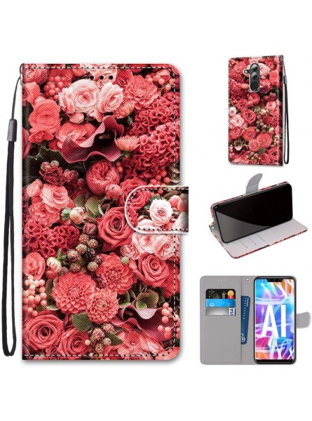 Miagon Full Body Case for Huawei Mate 20 Lite,Colorful Pattern Design PU Leather Flip Wallet Case Cover with Magnetic Closure Stand Card Slot,Rose Flower - OVITJNVF
