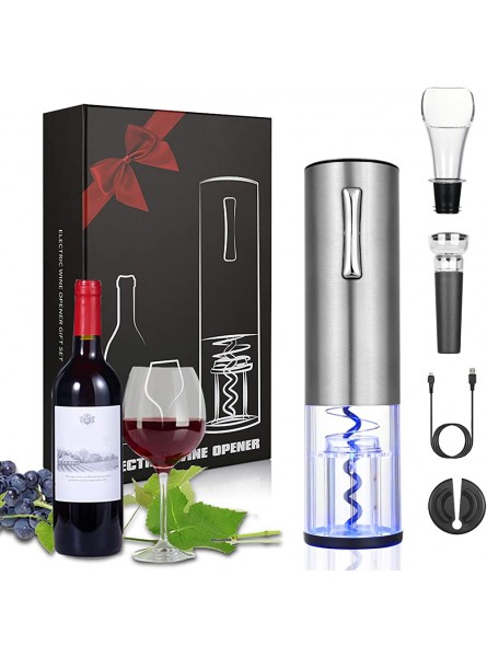 Anpro Electric Wine Opener Rechargeable Corkscrew with USB charging line，Pourer Foil Cutter Vacuum Pumping Stopper - JJYFKAVK