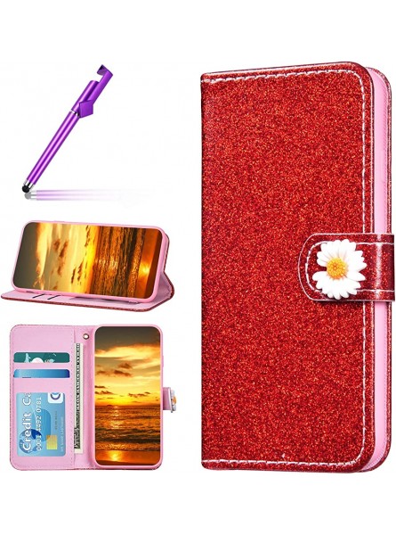 Urhause Compatible with Huawei P30 Pro Case Mobile Phone Case Glitter Shiny Diamond Leather PU Mobile Phone Case Shockproof Protective Mobile Phone Case Wallet Flip Case Magnetic Closure Case Red - PLNFMT64