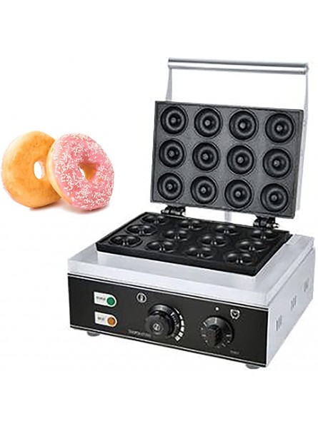 HuaQQI 12 Holes Donut Maker Machine 1550W 220V Electric Doughnut Maker Stainless Steel Snack Donut Snack Baker Machine for Home and Commercial - SWWAJ24P