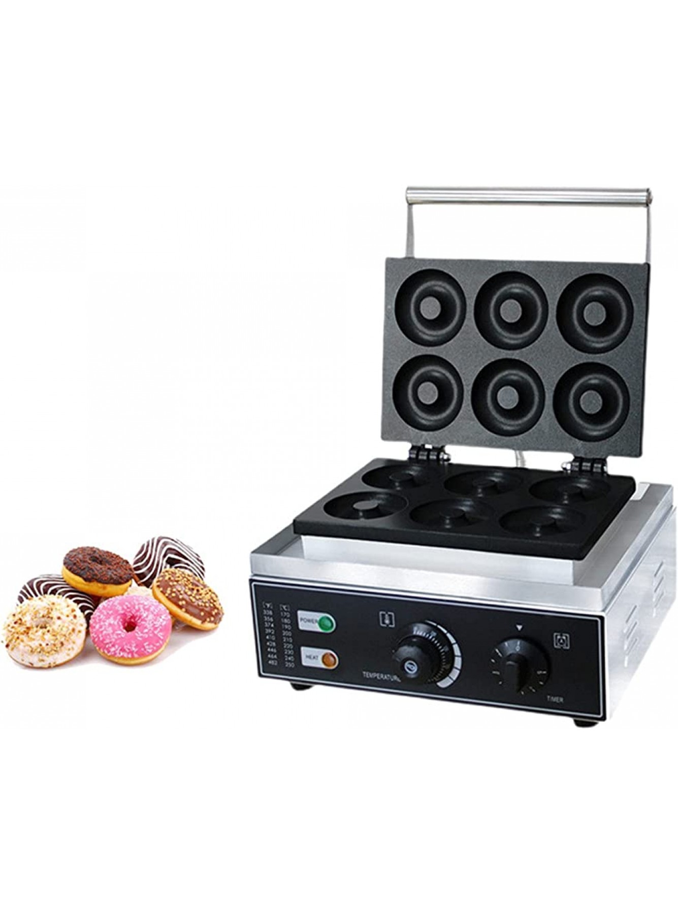 Stainless Steel Donut Machine 6 Holes Double Sided Heating 50-300℃ 1550W Non Stick Donut Machine for Professional Kitchen - PGQQHN0X