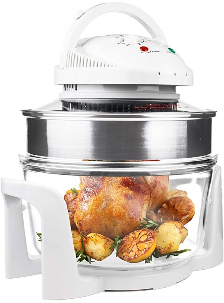 Andrew James Premium Halogen Oven with Spare Bulb 1400W with Accessories Self Clean Function & Recipes | 12 17L Cooker & Lid | Adjustable Temp & Timer | Incl. 5L Extender Ring Rack Tray White - XWUTPVKQ