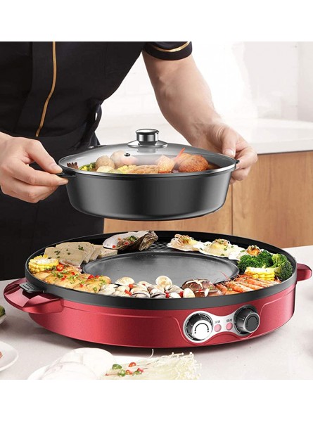 Electric Grill Pan With Hot Pot， 2 In 1 Electric Smokeless Barbecue Grill And Indoor Hot Pot Non-Stick Pan And Split Grill Pan， Independent Dual Temperature Control，Red，A Useful - VZFN0EQ9