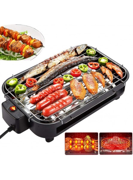 Electric Smokeless Bbq， Portable Steel Grill Barbecue Oven Roasting Pan， Indoor Barbecue Grill Temperature Control， Water Filled Drip Tray Reduced Odour Smoke Useful - WOGT5G6K