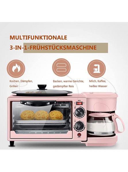 MNCYGJ 3 in 1 Breakfast Machine 1050W Mini Oven with Hotplates 9L Mini-Multifunction Furnace with Tray Non-Stick Grill And 0.6L Coffee Cups Can Bake at The Same Time And Cook UK 220V,Pink - RKPW3A01