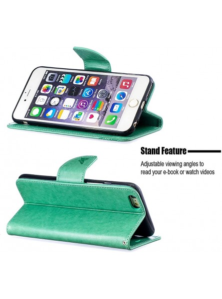 Robinsoni Case Compatible with iPhone 7 Phone Case Wallet iPhone 8 Leather Phone Cover Shockproof Kickstand Case Notebook Cover Flip Stand Book Style Case Heavy Duty Case Butterfly Green - UOWZF0MR