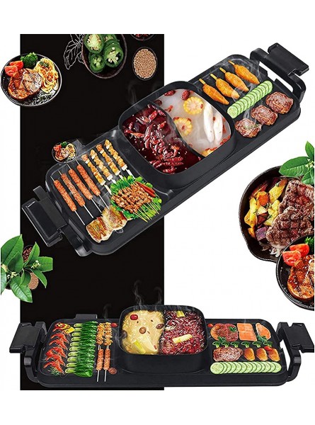 Fondue Electric Grill Hot Pot 2700W 3 in 1 Electric Smokeless BBQ Grill Shabu Hot Pot with Divider Separate Independent Dual Temperature Control Non-Stick Pan for 3 - NVIXJIYI