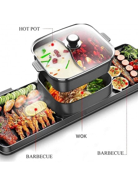 Fondue Electric Grill Hot Pot 2700W 3 in 1 Electric Smokeless BBQ Grill Shabu Hot Pot with Divider Separate Independent Dual Temperature Control Non-Stick Pan for 3 - NVIXJIYI