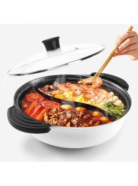 Hot Pot with Divider for Induction Cooker Dual Sided Soup Cookware Two-flavor Chinese Shabu Shabu Pot for Home Party Family Gathering 4.5 Quart White - CUFYB7Q9