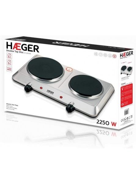 HAEGER DOUBLE TOP DISC Electric Plate with 2250W Power Plate with 180mm and 150mm Diameter Safety System with Thermal Fuse Adjustable Heating Temperature with 5 Levels Easy to Operate and Clean - ETRBMP7M