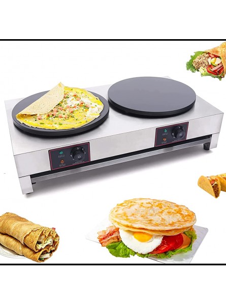 16 Inch Commercial Crepe Maker Electric Pancake Maker with Double Pan Nonstick Round Crepe Hotplate Griddle Machine Adjustable Temperature for Blintzes - EWYVFPX4
