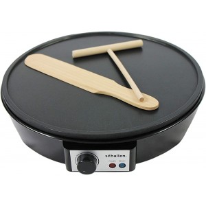 Schallen Black 1000W Electric Traditional Pancake & Crepe Maker Machine 12" Hot Plate and Utensils Included - PDCFFEHY
