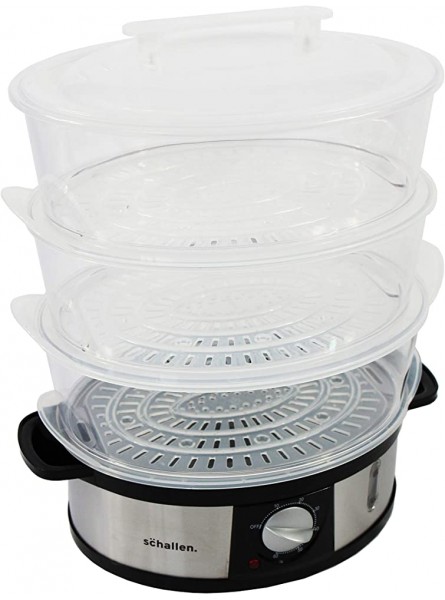 Schallen Healthy Cooking Electric Large 12L Capacity 3 Tier Rice Meat Vegetable Food Steamer | Stainless Steel | 60 Minute Timer - VBMLRJAY