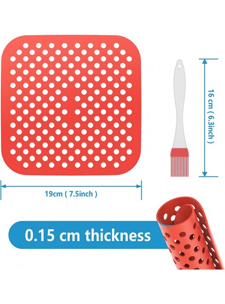 Bigqin 3 Pcs Reusable Air Fryer Liners 7.5 inch Non-Stick Mats Square Silicone Heat Resistant Air Fryer Pads Easy to Clean & Food-Grade 1 Black 2 Red Square - YWWSYGVU