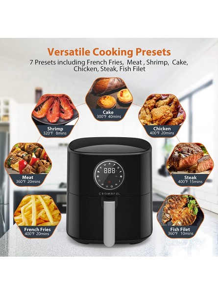 CROWNFUL Air Fryer 4.5L,Electric Hot Oven Oilless Cooker,LCD Digital Touch Screen with 7 Cooking Presets and 53 Recipes,Nonstick Basket,1500W ETL Listed Black - BQQGXVJR