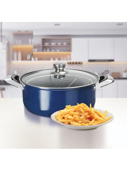 Non Stick Chip Pan Deep Fat Fryer Cooking Pot Frying Basket Lid 26cm 10" Blue - IGQJ1JBM